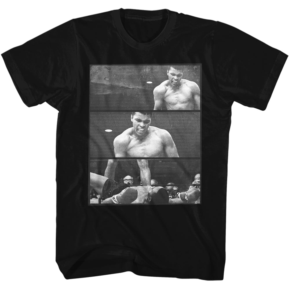 Muhammad Ali Mens S/S T-Shirt - Ali Over Liston 3 Box - Solid Black