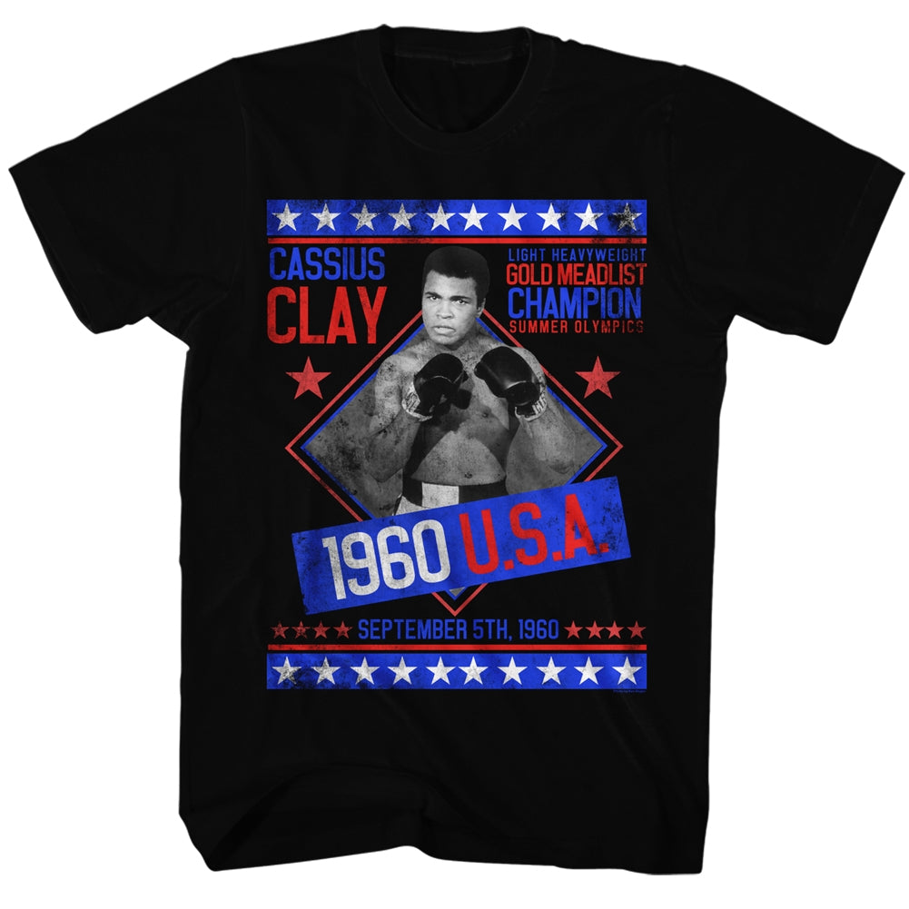 Muhammad Ali Mens S/S T-Shirt - Gold Medalist - Solid Black
