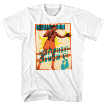 Muhammad Ali Mens S/S T-Shirt - Bright Poster - Solid White