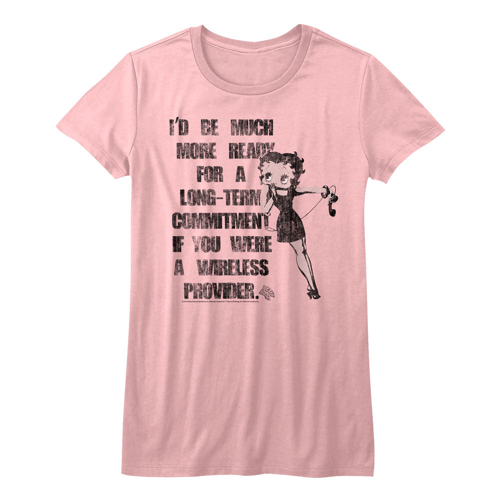 Betty Boop Girls Juniors S/S T-Shirt - Long Term Commitment - Solid Pink