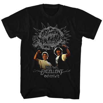 Bill And Ted Mens S/S T-Shirt - Gray Wyld Stalyns - Solid Black