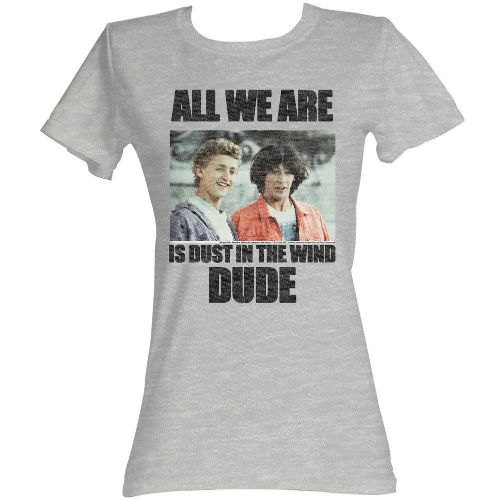 Bill And Ted Girls Juniors S/S T-Shirt - Dustin T. Wind - Heather Gray Heather