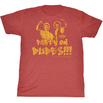Bill And Ted Mens S/S T-Shirt - Party On Fade - Heather Red Heather