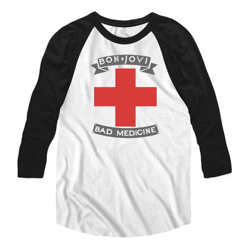 Bon Jovi Mens 3/4 Sleeve Raglan - Badmed - Solid/Solid White/Black