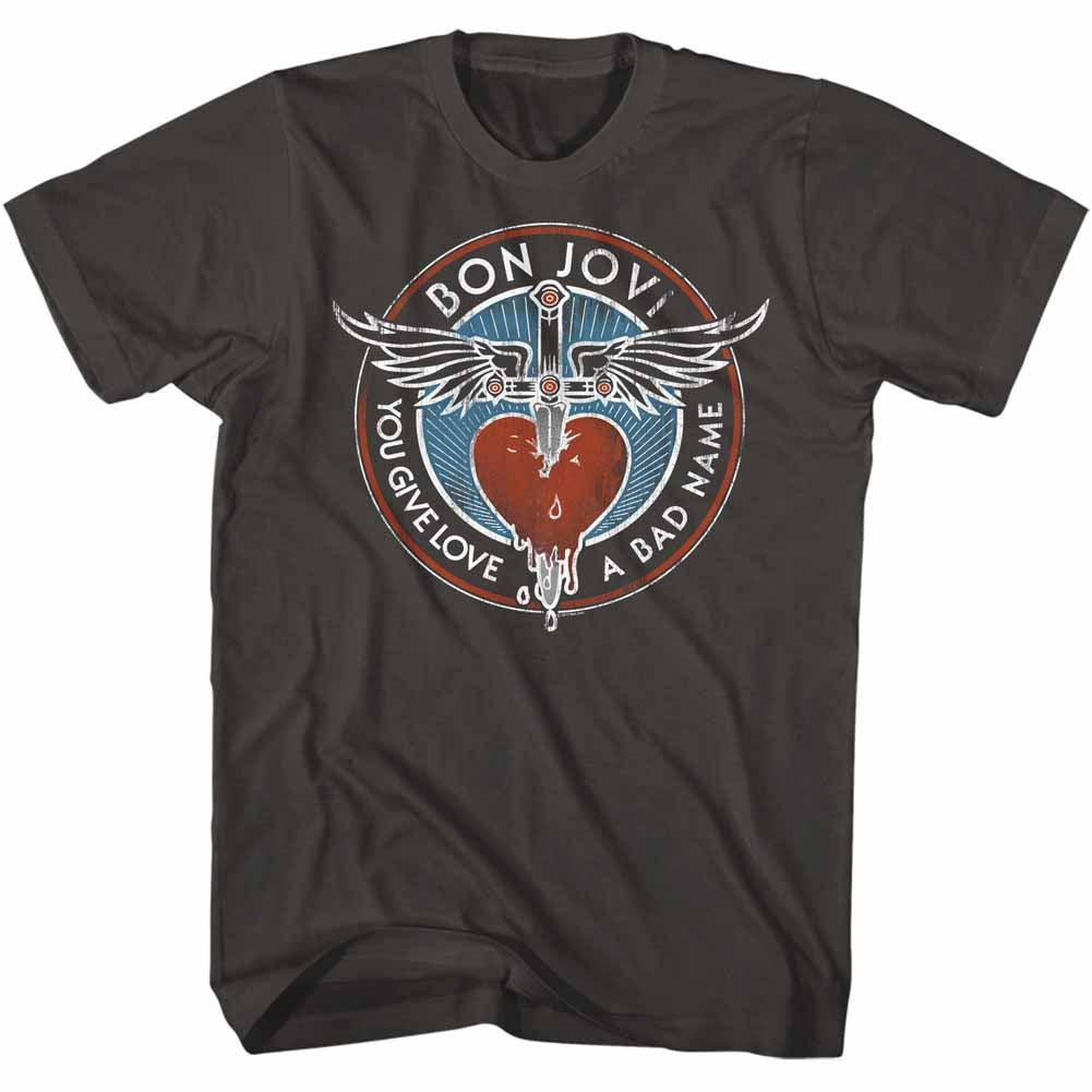 Bon Jovi Mens S/S T-Shirt - Badname - Solid Smoke
