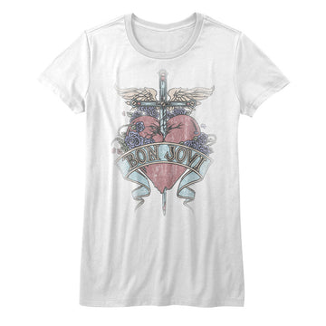 Bon Jovi Girls Juniors S/S T-Shirt - Pierced - Solid White