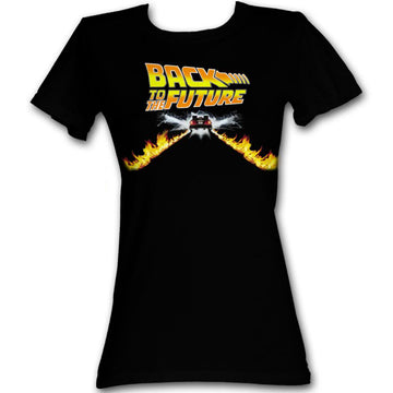 Back To The Future Girls Juniors S/S T-Shirt - Btf Car - Solid Black