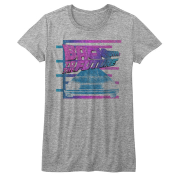 Back To The Future Girls Juniors S/S T-Shirt - Barred Future - Heather Gray Heather