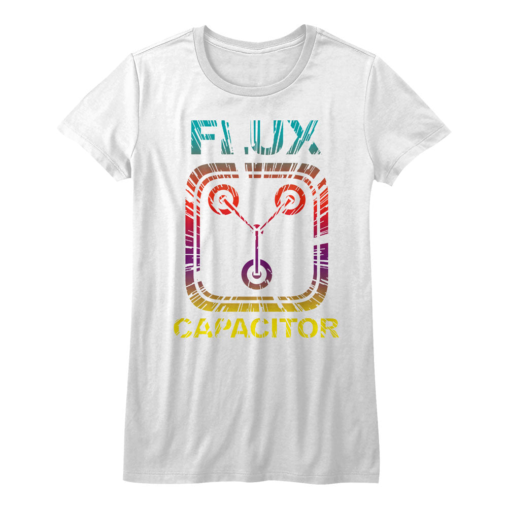Back To The Future Girls Juniors S/S T-Shirt - Gradient Time - Solid White