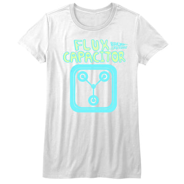 Back To The Future Girls Juniors S/S T-Shirt - Fun Flux - Solid White