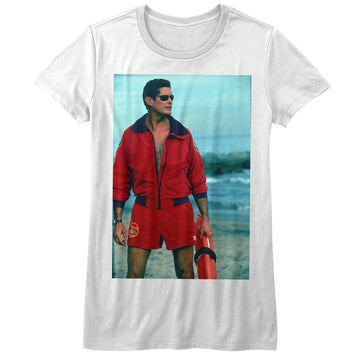 Baywatch Girls Juniors S/S T-Shirt - On The Beach - Solid White