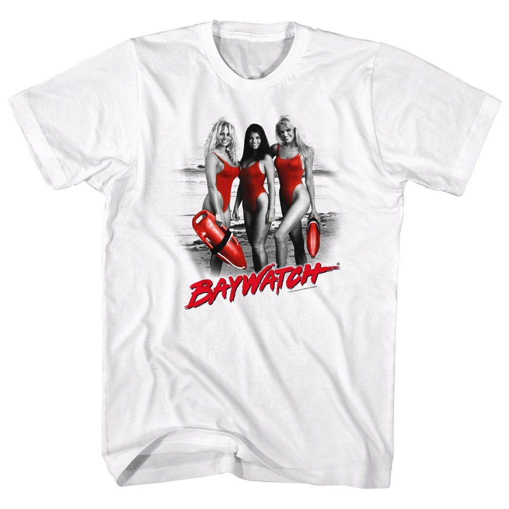 Baywatch Mens S/S T-Shirt - Red Red Red - Solid White