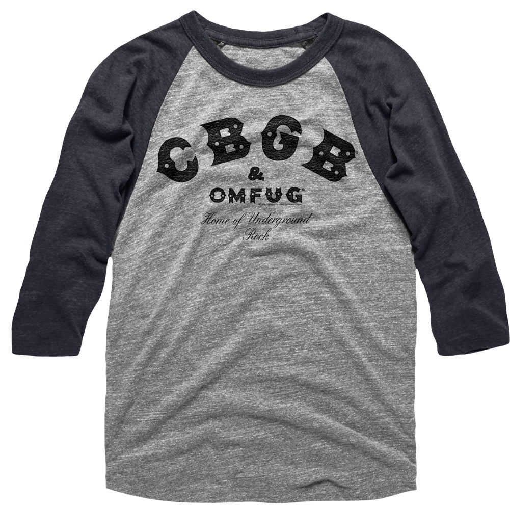 CBGB Mens 3/4 Sleeve Raglan - CBGB Black - Solid/Solid Gray Heather/Vintage Smoke