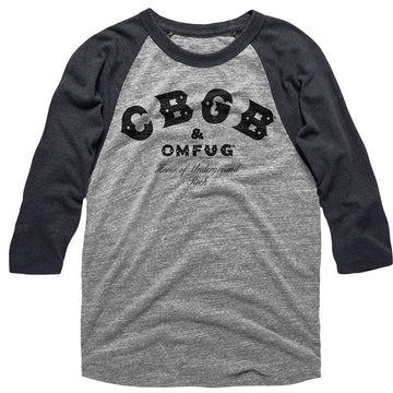 CBGB Mens 3/4 Sleeve Raglan - CBGB Black - Solid/Solid Gray Heather/Vintage Smoke