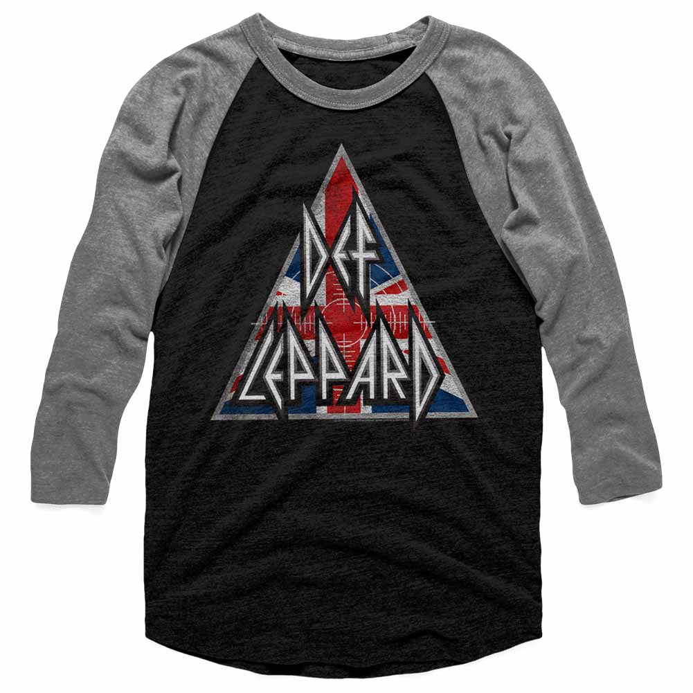Def Leppard Mens 3/4 Sleeve Raglan - Britlogo - Heather/Heather Vintage Black/Premium Heather