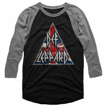 Def Leppard Mens 3/4 Sleeve Raglan - Britlogo - Heather/Heather Vintage Black/Premium Heather