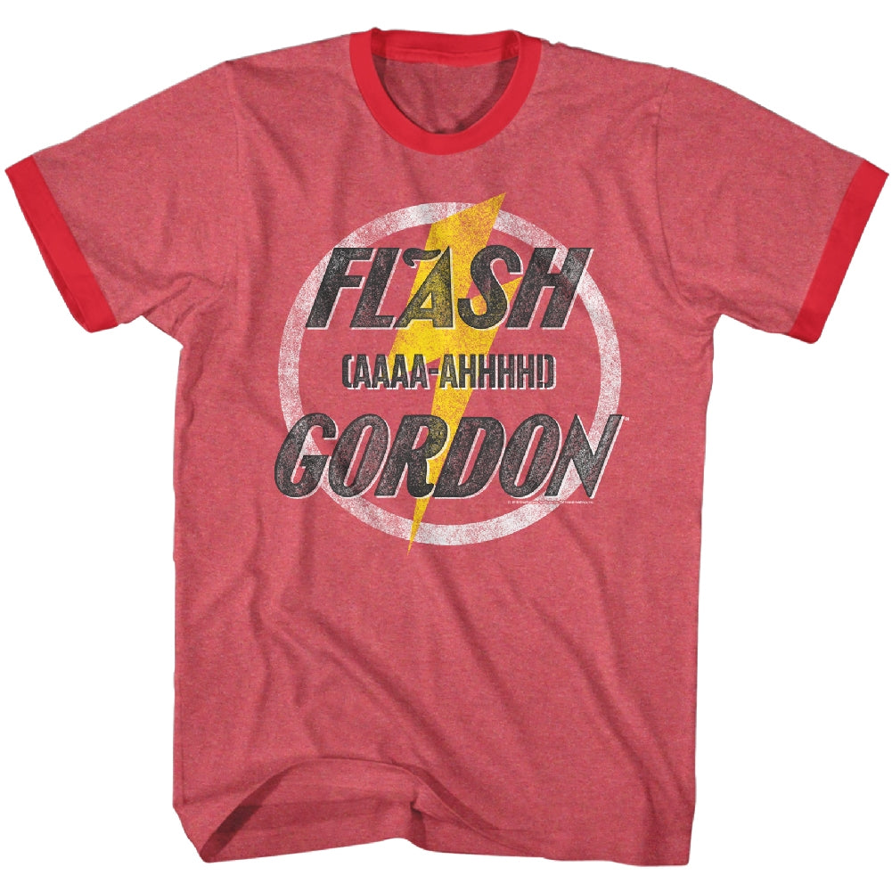 Flash Gordon Mens S/S Ringer T-Shirt - Aaaaa-Hhhhh! - Heather/Solid Red Heather/Red