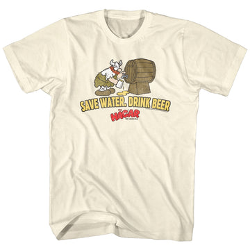 Hagar The Horrible Mens S/S T-Shirt - Save Water. Drink Beer - Solid Natural