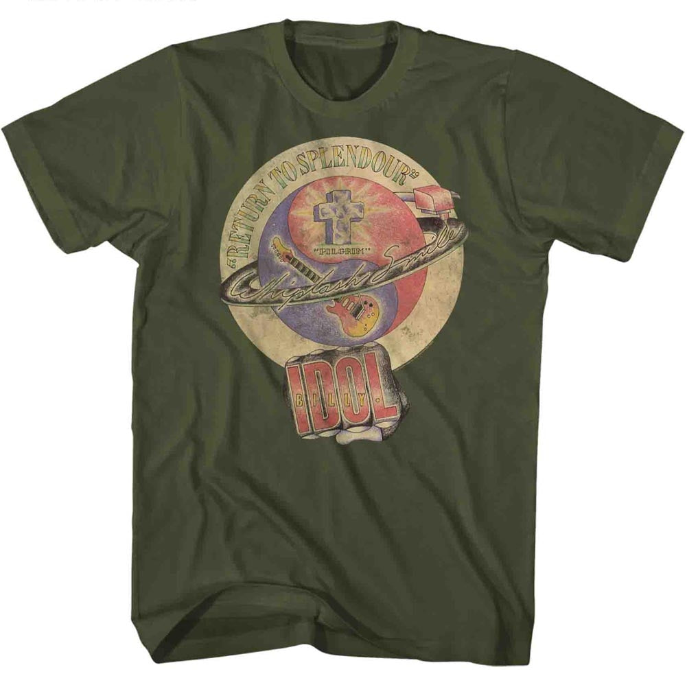 Billy Idol Mens S/S T-Shirt - Whiplash Smile - Solid Military Green