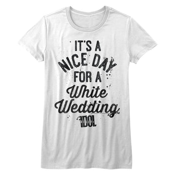 Billy Idol Girls Juniors S/S T-Shirt - Nice Day - Solid White
