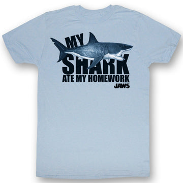 Jaws Mens S/S T-Shirt - No Homework - Solid Light Blue