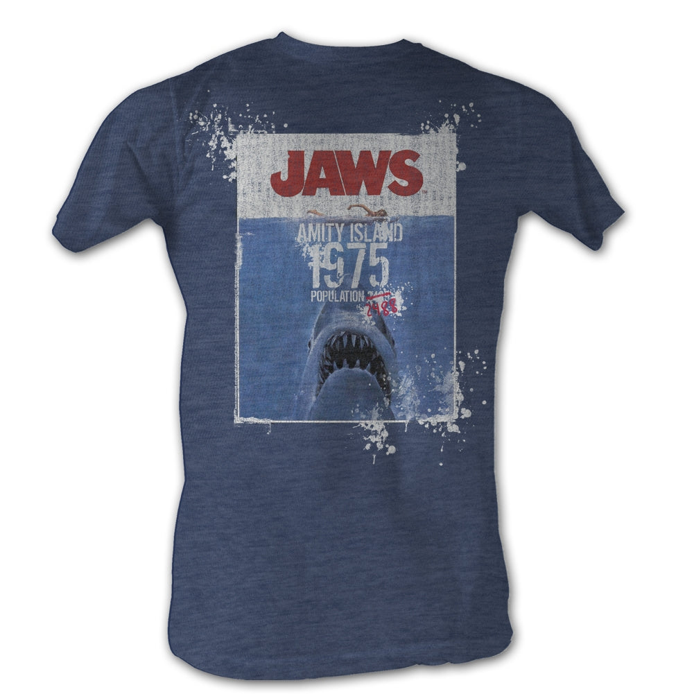 Jaws Mens S/S T-Shirt - Jaws Population - Heather Navy Heather