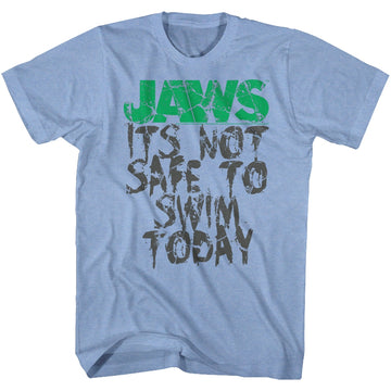 Jaws Mens S/S T-Shirt - Jaws Not Safe - Heather Light Blue Heather