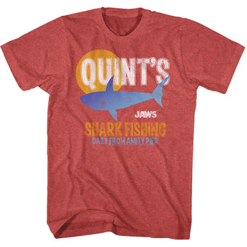 Jaws Mens S/S T-Shirt - Quint Fish - Heather Red Heather