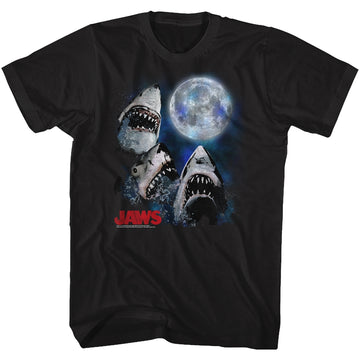 Jaws Mens S/S T-Shirt - Three Shark Moon - Solid Black
