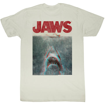 Jaws Mens S/S T-Shirt - In Terrifying 3D - Solid Natural