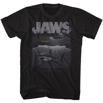 Jaws Mens S/S T-Shirt - Shark Boat - Heather Black Heather