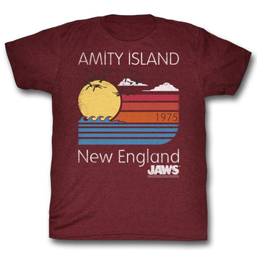 Jaws Mens S/S T-Shirt - Sunset - Heather Vintage Maroon Heather