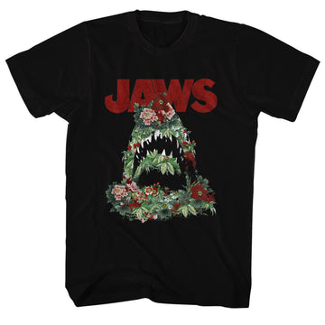 Jaws Mens S/S T-Shirt - Floral Shark - Solid Black