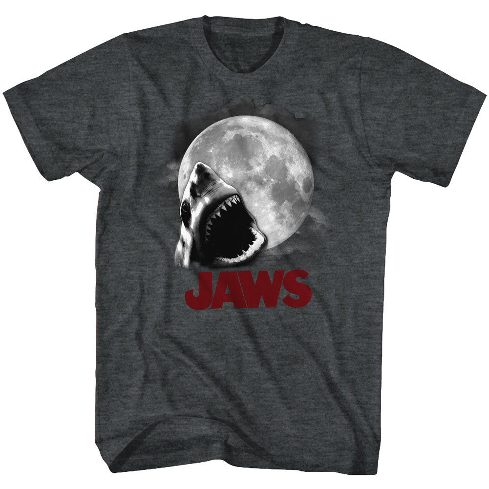 Jaws Mens S/S T-Shirt - Shark Moon - Heather Black Heather