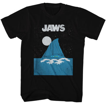 Jaws Mens S/S T-Shirt - Jaws Boat Fin - Solid Black