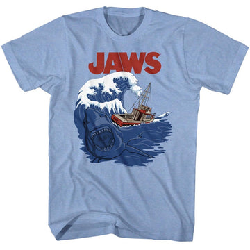 Jaws Mens S/S T-Shirt - Shark Swell - Heather Light Blue Heather