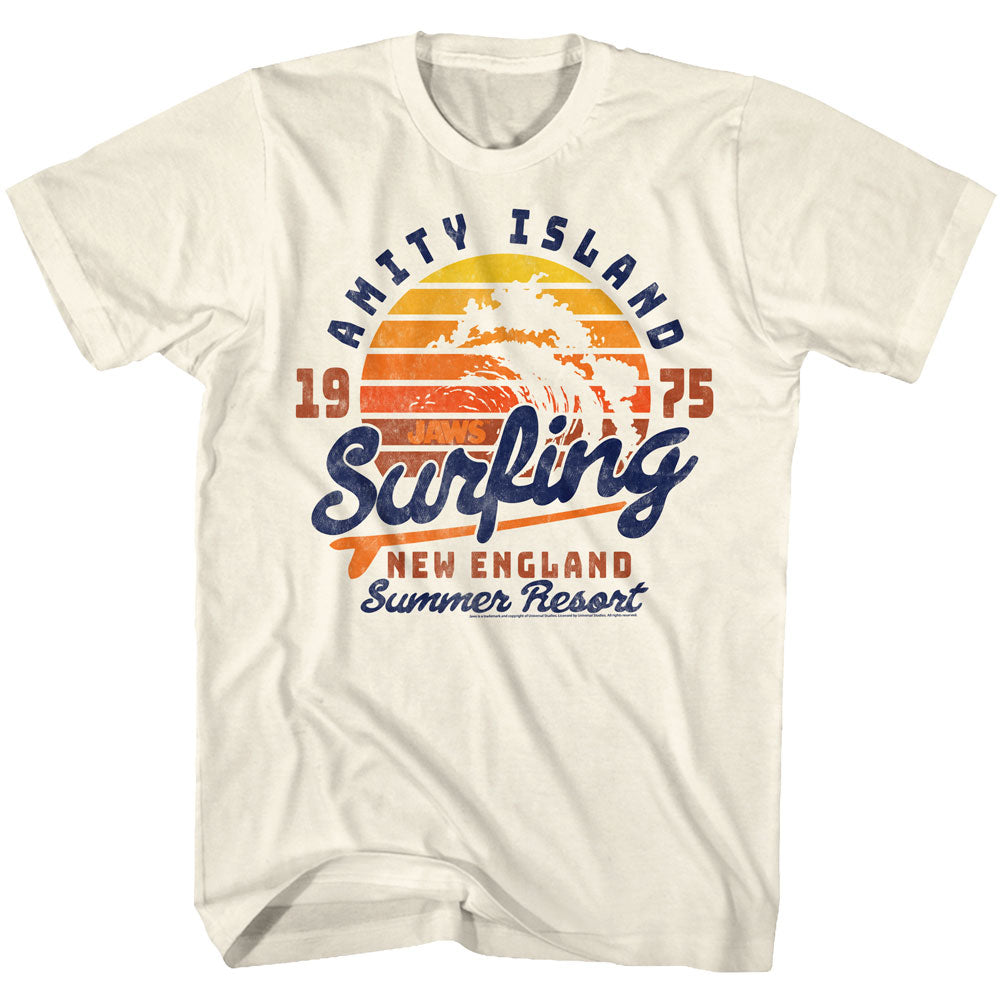 Jaws Mens S/S T-Shirt - Amity Surfing - Solid Natural