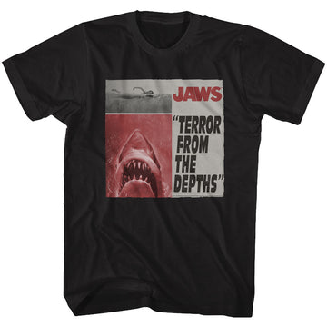 Jaws Mens S/S T-Shirt - Newspaper - Solid Black