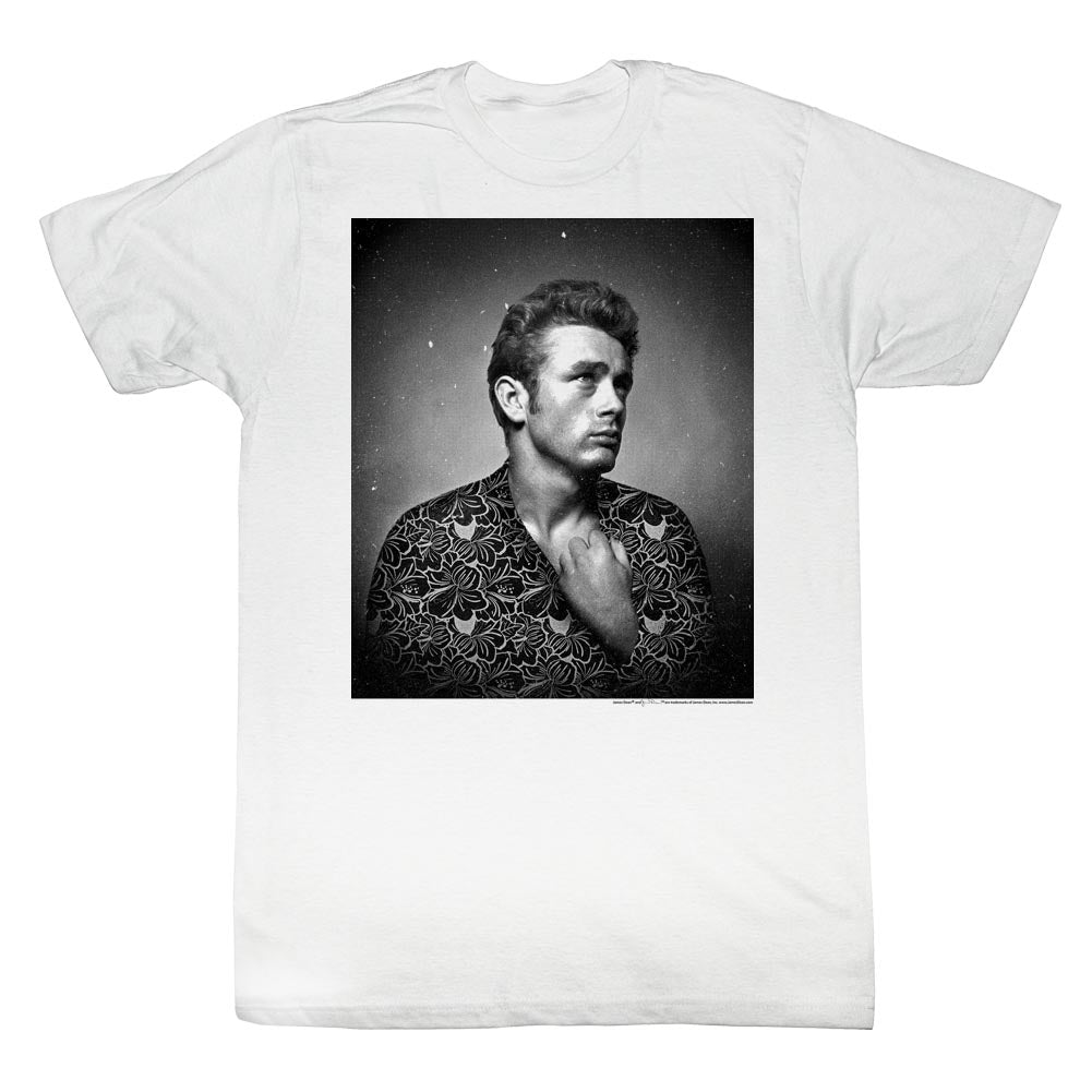 James Dean Mens S/S T-Shirt - Flower Print - Solid White