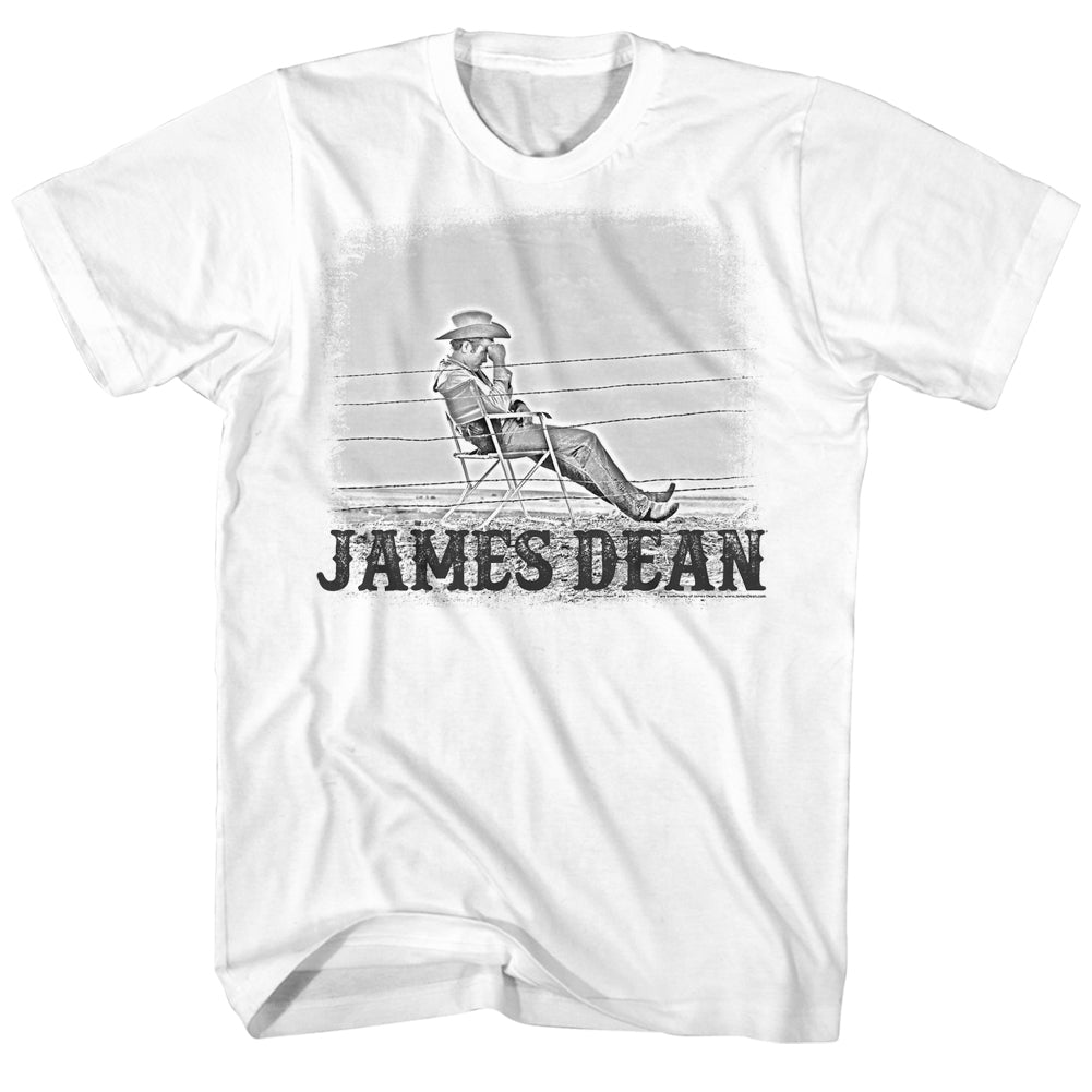 James Dean Mens S/S T-Shirt - Chair/Fence - Solid White