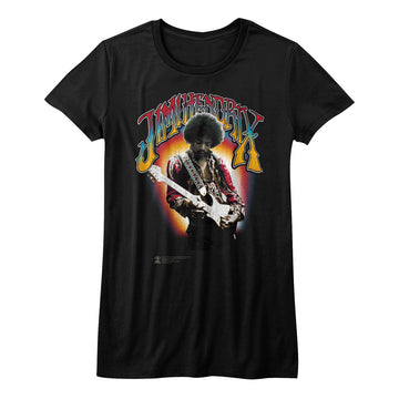 Jimi Hendrix Girls Juniors S/S T-Shirt - Jimi Hendrix - Solid Black