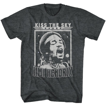 Jimi Hendrix Mens S/S T-Shirt - Kiss The Sjy - Heather Black Heather