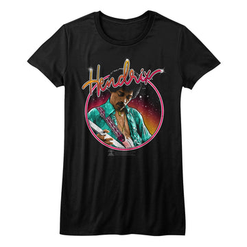 Jimi Hendrix Girls Juniors S/S T-Shirt - Neon - Solid Black