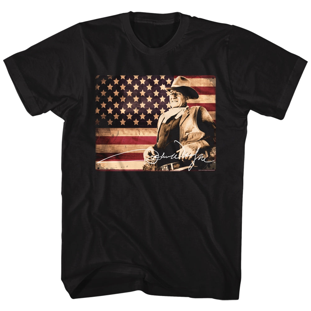 John Wayne Mens S/S T-Shirt - Tin Sign - Solid Black