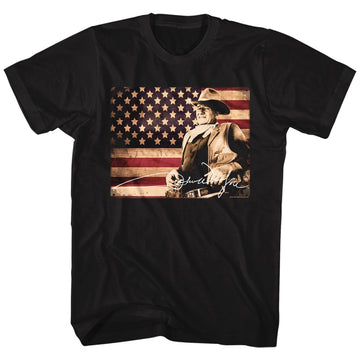 John Wayne Mens S/S T-Shirt - Tin Sign - Solid Black