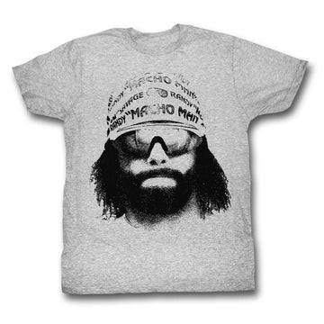 Macho Man Mens S/S T-Shirt - Face - Heather Gray Heather