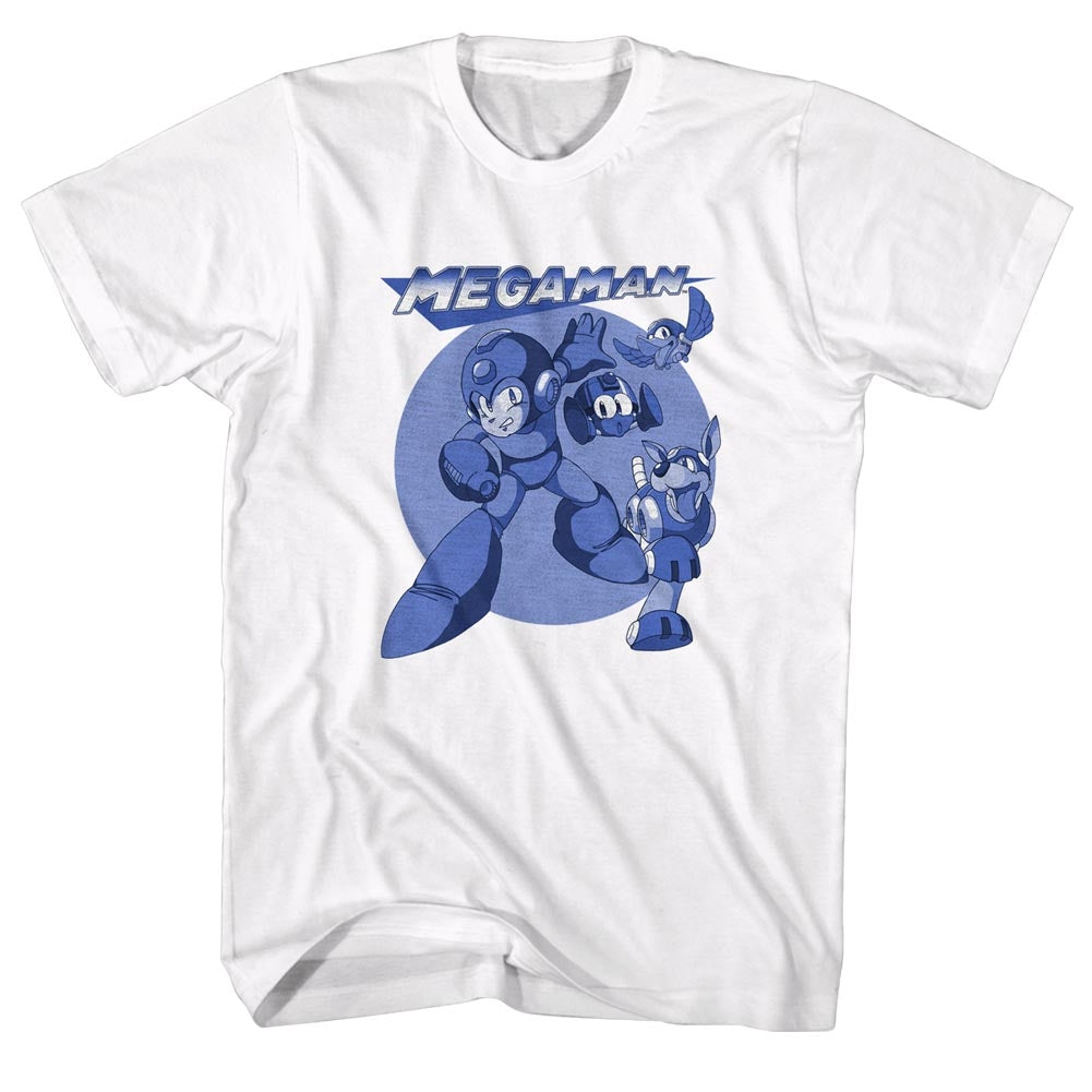 Mega Man Mens S/S T-Shirt - Megablues - Solid White