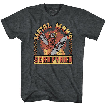 Mega Man Mens S/S T-Shirt - Scrapyard Sign - Heather Black Heather