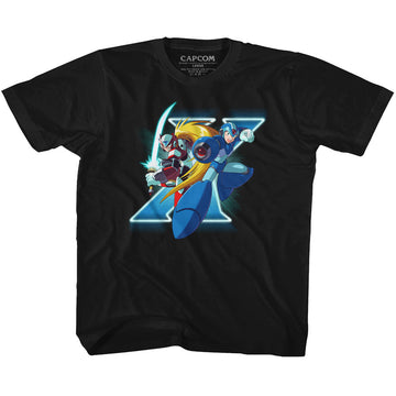 Mega Man Youth S/S T-Shirt - X And Zero - Solid Black