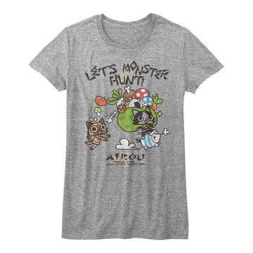 Monster Hunter Girls Juniors S/S T-Shirt - Airou Hunter - Heather Gray Heather